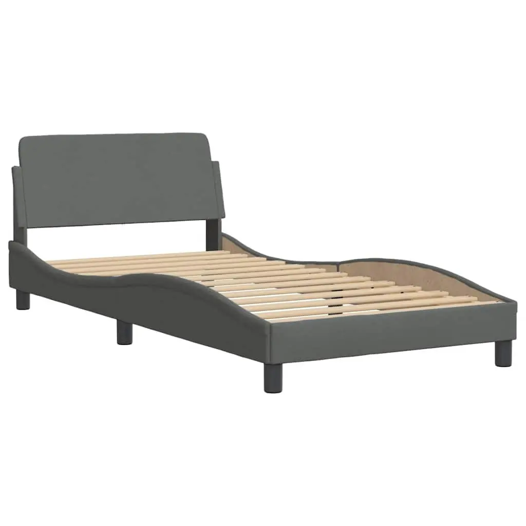 Bed Frame Grey 107x203cm Upholstered Headboard Plywood Slats Support