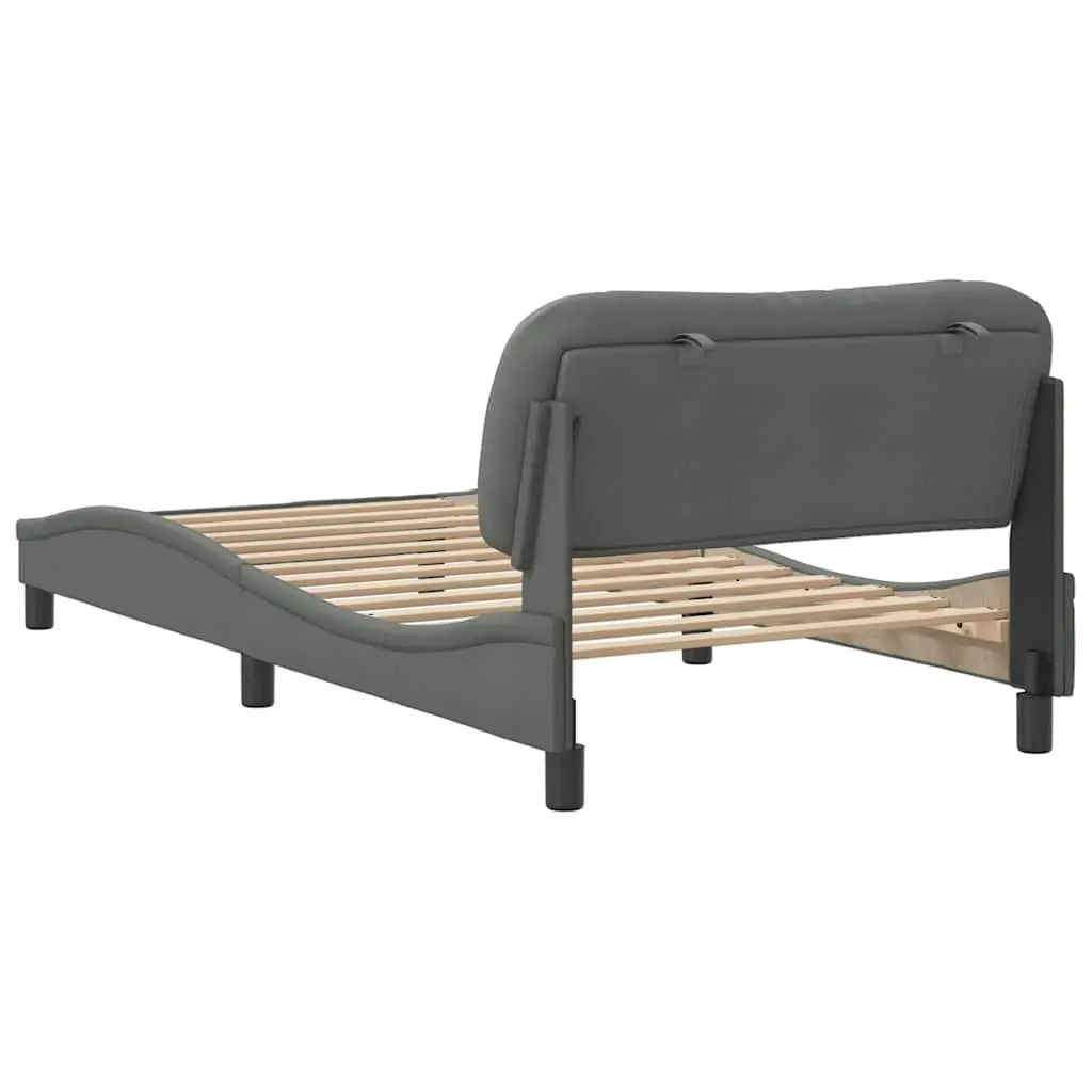 Bed Frame Grey 107x203cm Upholstered Headboard Plywood Slats Support