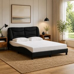 Concise and Stylish Black Fabric Double Bed Frame