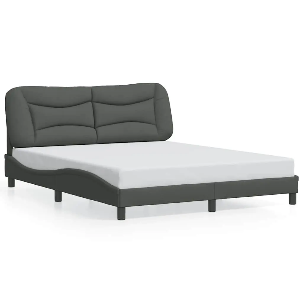Queen Bed Frame Grey Fabric 152x203cm Upholstered Headboard Plywood Slats