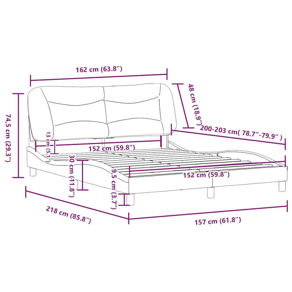 Queen Bed Frame Grey Fabric 152x203cm Upholstered Headboard Plywood Slats