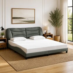Grey King Bed Frame with Headboard: Simple and Sturdy