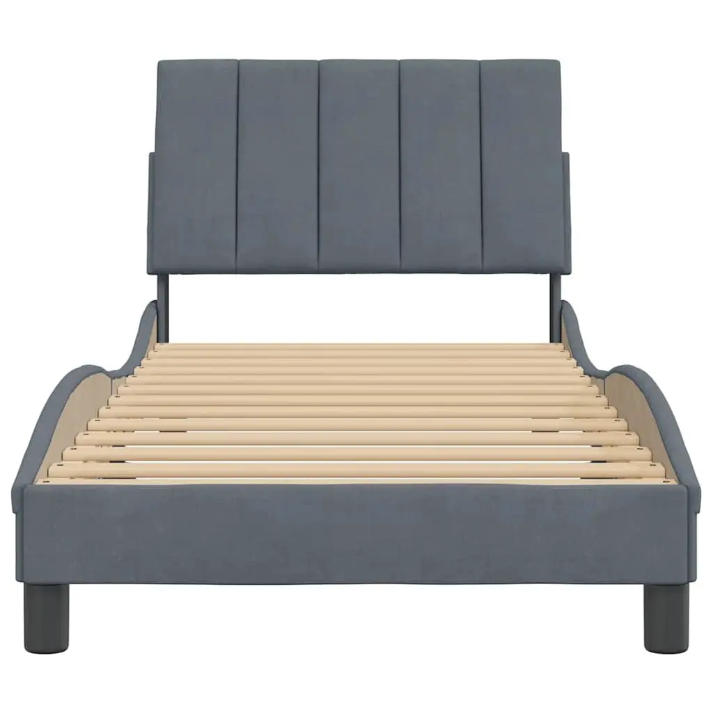 Bed Frame Grey Velvet 90x190 cm Cushioned Headboard Slatted Base