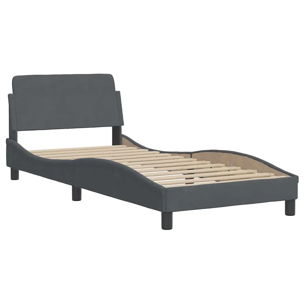 Bed Frame Grey Velvet 90x190 cm Cushioned Headboard Slatted Base