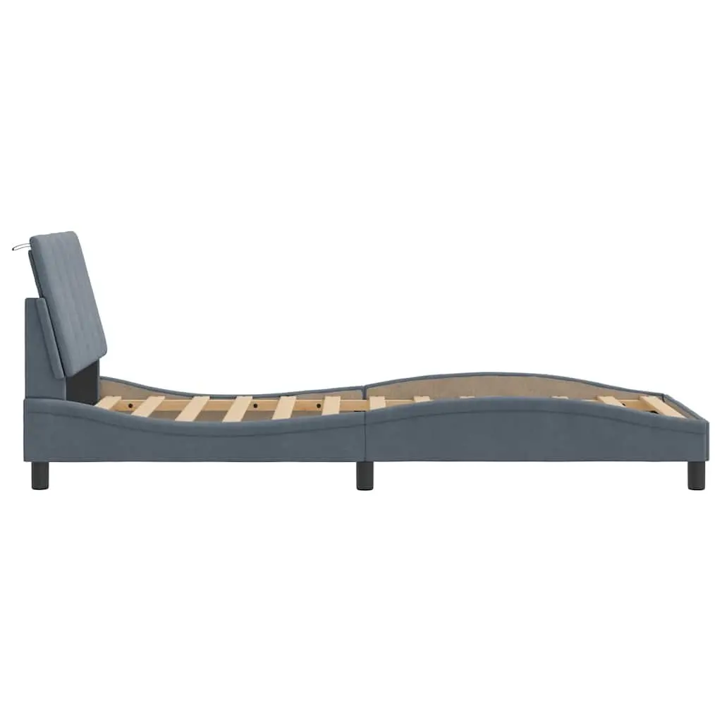 Bed Frame Grey Velvet 90x190 cm Cushioned Headboard Slatted Base