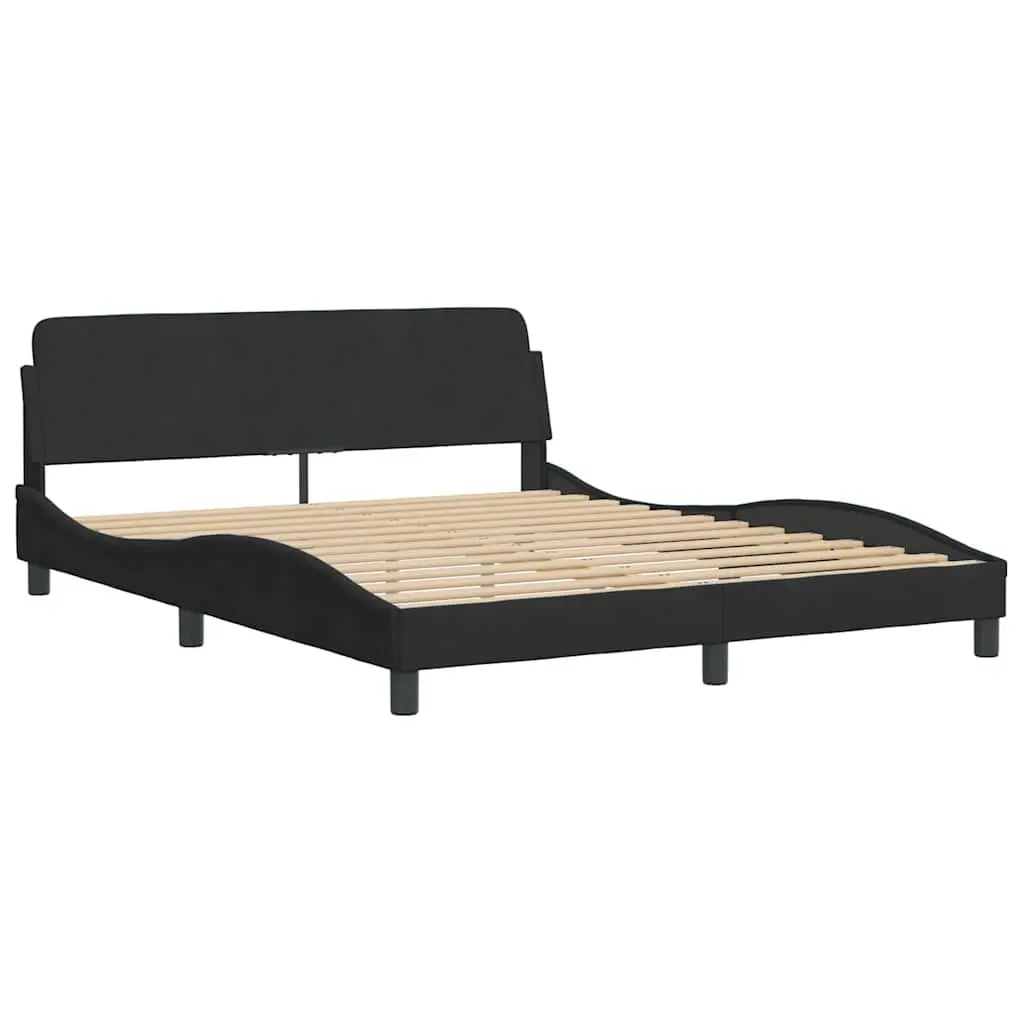 Queen Bed Frame Black Velvet 152x203 cm Upholstered Headboard Plywood Slats