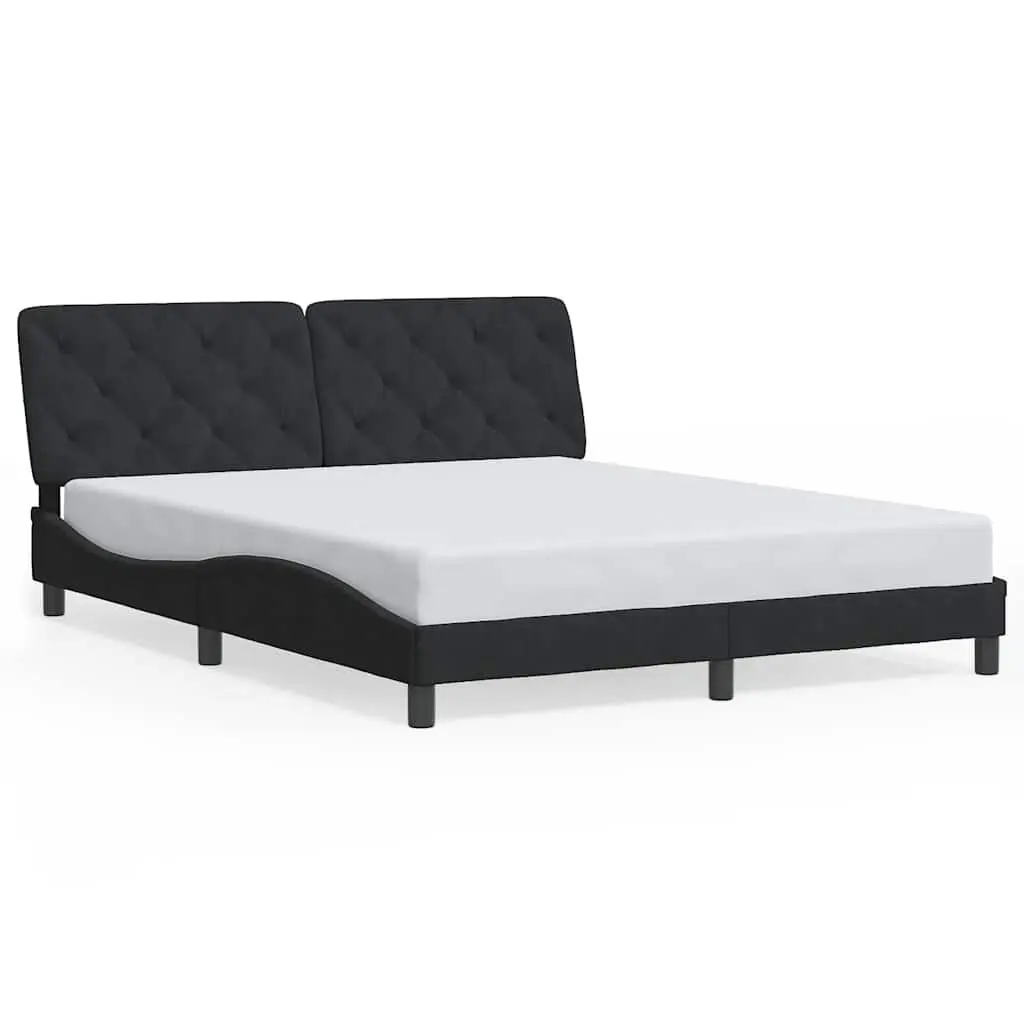 Queen Bed Frame Black 152x203cm Velvet Headboard Plywood Slats