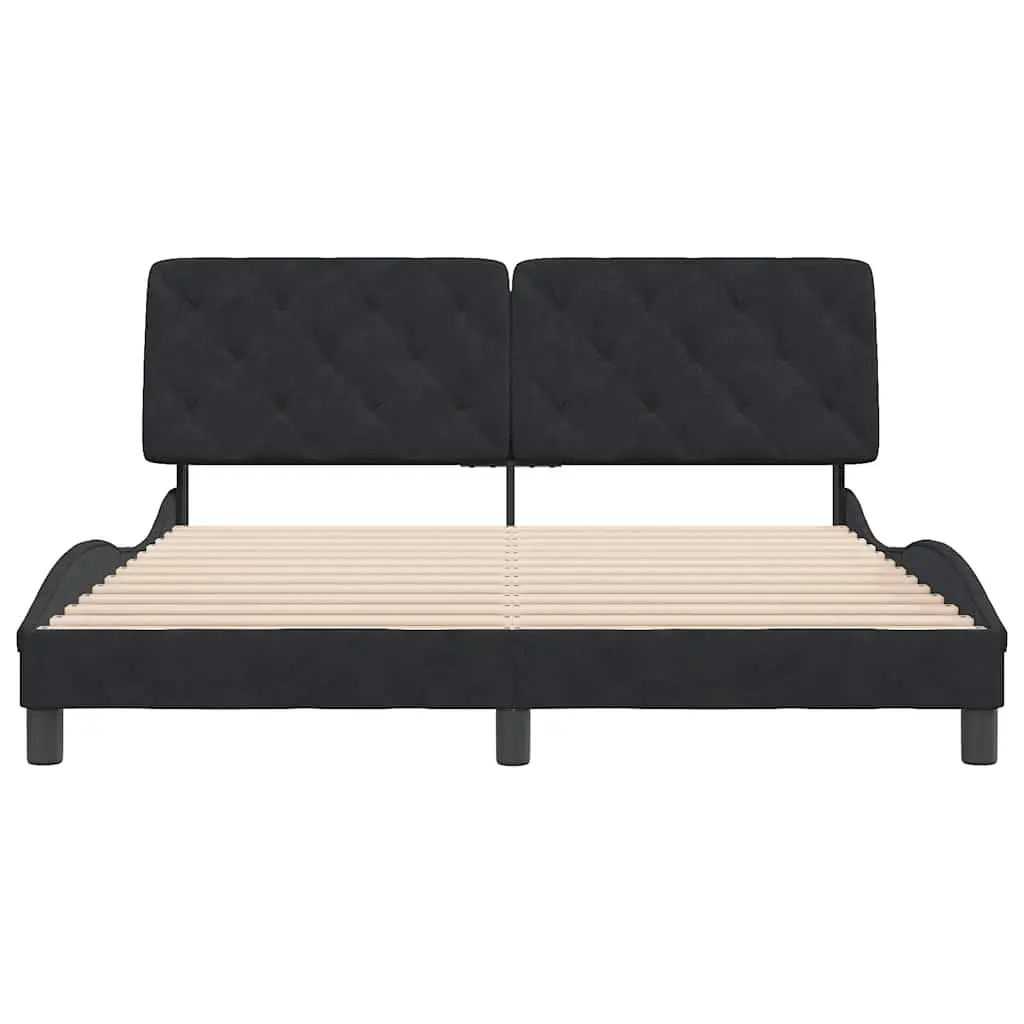 Queen Bed Frame Black 152x203cm Velvet Headboard Plywood Slats