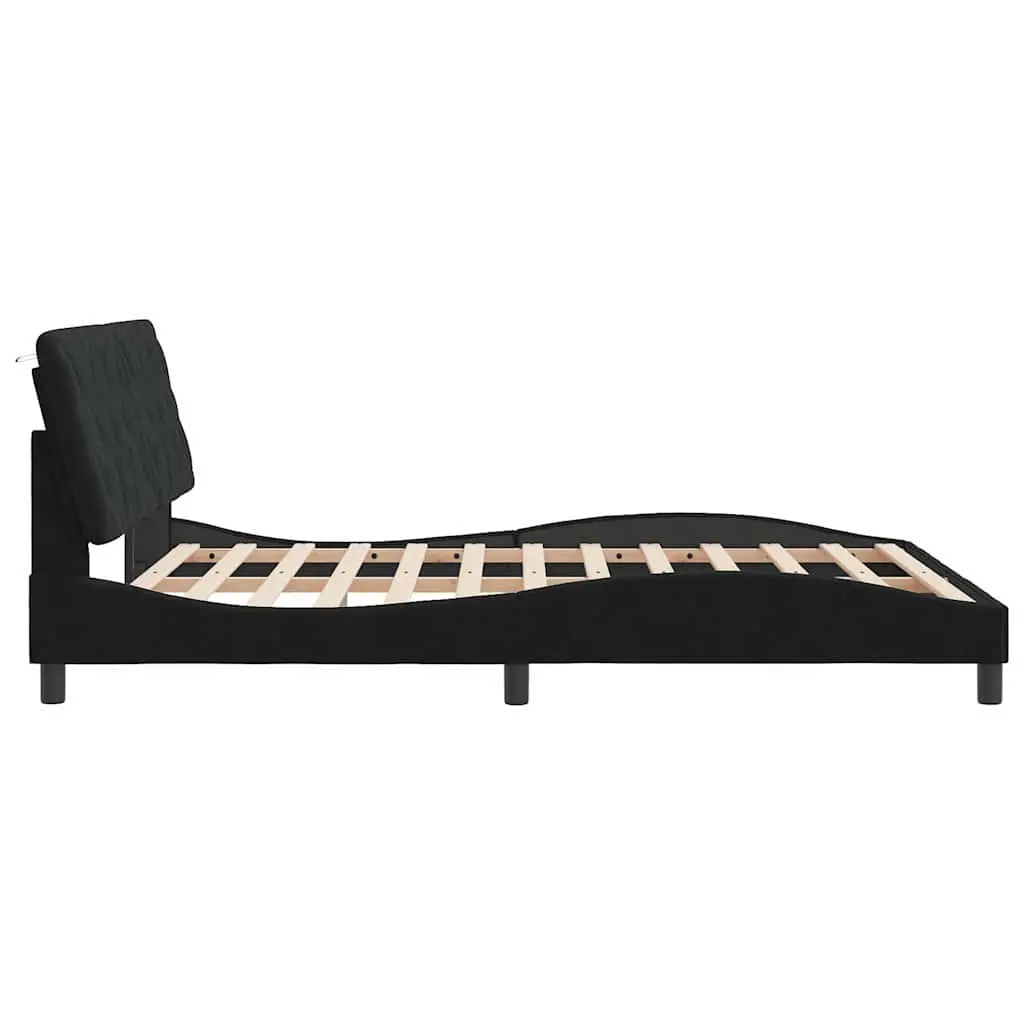 Queen Bed Frame Black 152x203cm Velvet Headboard Plywood Slats