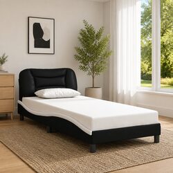 90x190 cm Bed Frame with Stylish Faux Leather Design