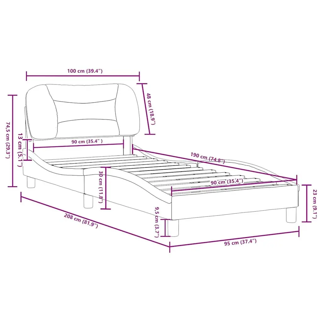 Bed Frame 90x190 cm with Headboard White Black Faux Leather Slatted Base