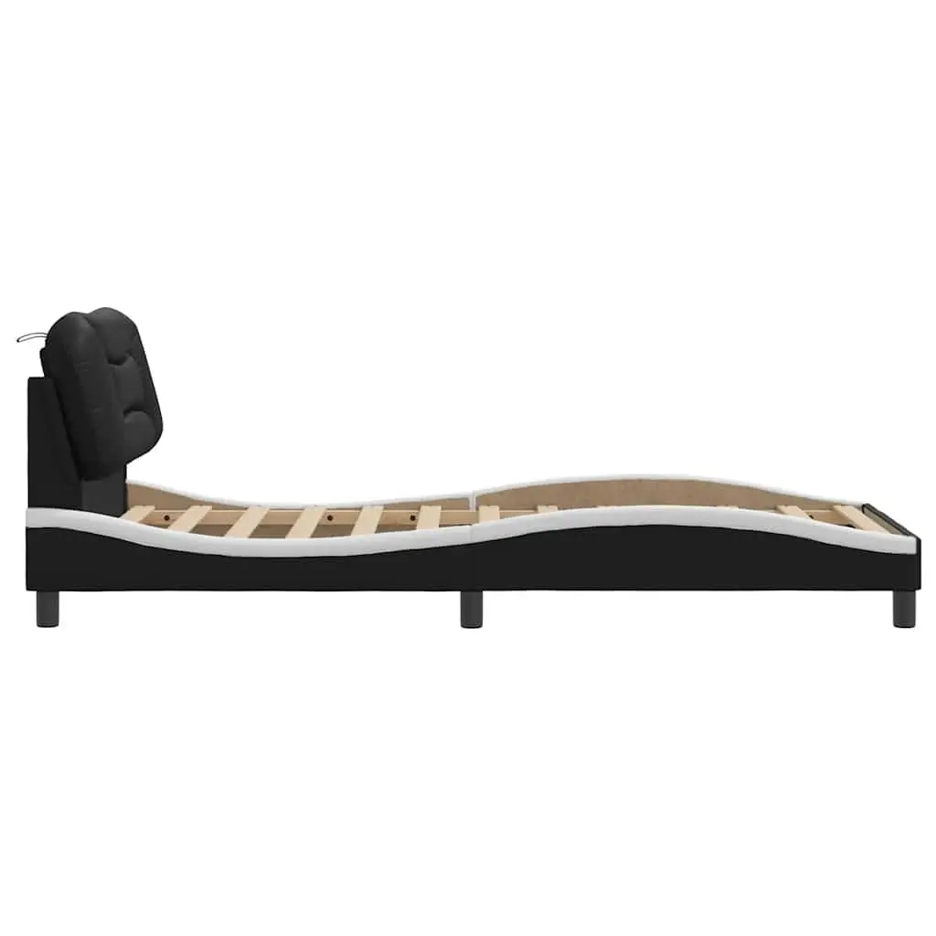 Bed Frame 90x190 cm with Headboard White Black Faux Leather Slatted Base