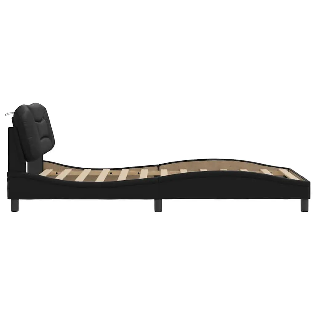 King Single Bed Frame Black Faux Leather Headboard Bedroom Furniture 107x203 cm
