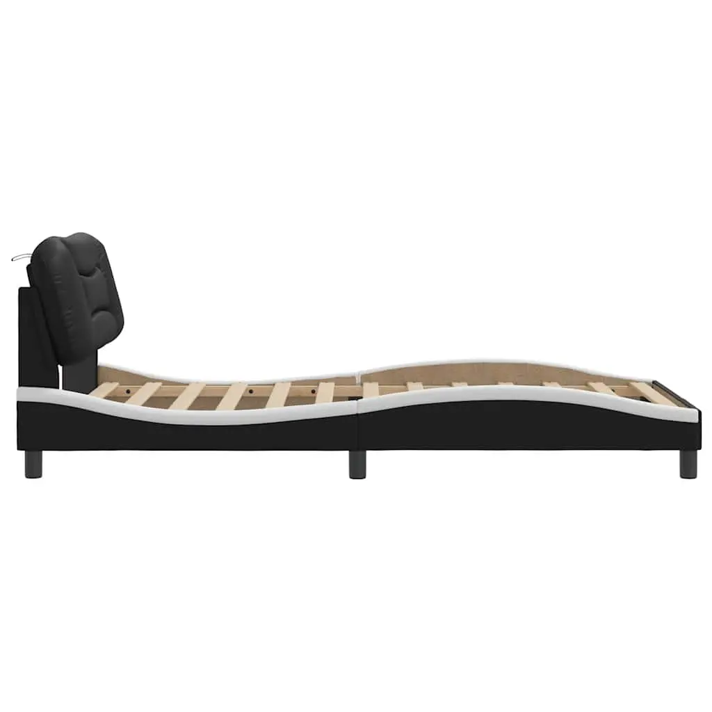 King Single Bed Frame Faux Leather White Black 107x203cm Padded Headboard