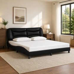 Concise King Bed Frame 180x200cm Black Faux Leather