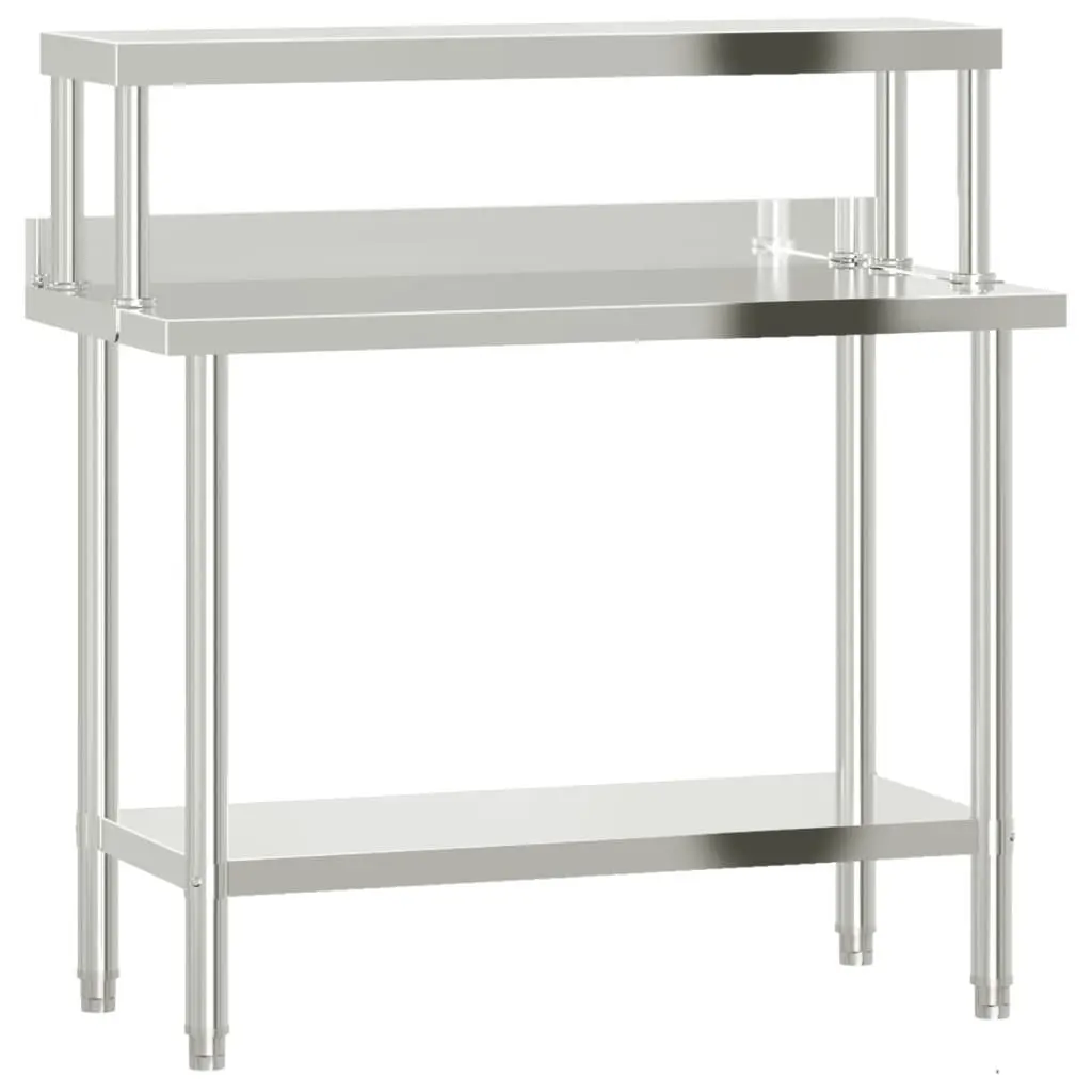 Stainless Steel Kitchen Work Table 110 x 55 x 120 cm with Overshelf and Bottom Shelf