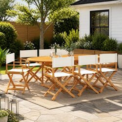 Outdoor Folding Garden Chairs Set of 8 Cream Fabric Director Camping Seating