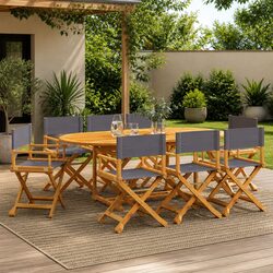 Lightweight Folding Garden Chairs Set of 8 in Grey Fabric