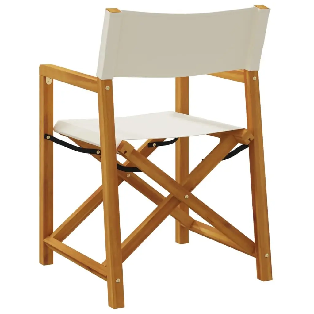 Folding Garden Chairs Cream Fabric Acacia Wood Frame 4 Piece Set