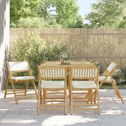 Outdoor Bistro Chairs 6 Piece Set Folding Garden Seating with Cushions Bamboo