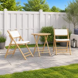 Folding Bistro Set 3 Piece Outdoor Garden Furniture Bamboo with Cushions