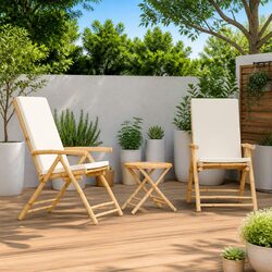 Outdoor Bistro Set 3 Piece Folding Garden Furniture Bamboo Cushioned Chairs