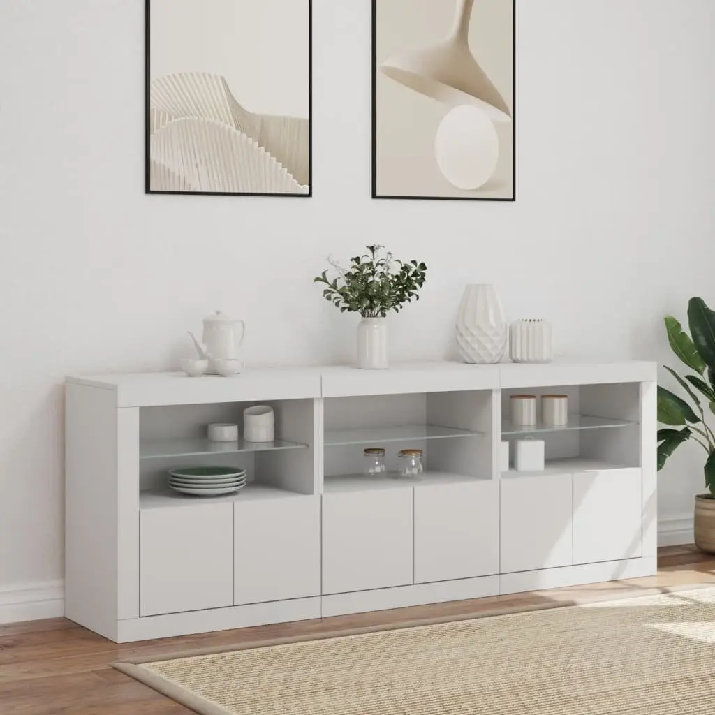 Sideboard Cabinet White Modern with RGB LED Lights