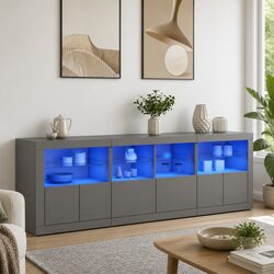 Modern Sideboard Cabinet with RGB LED Lights Storage Hallway White