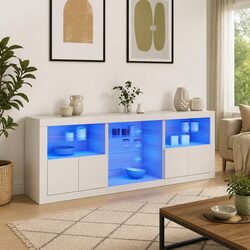 White Sideboard Cabinet with RGB LED Lights Storage Buffet Hallway Furniture