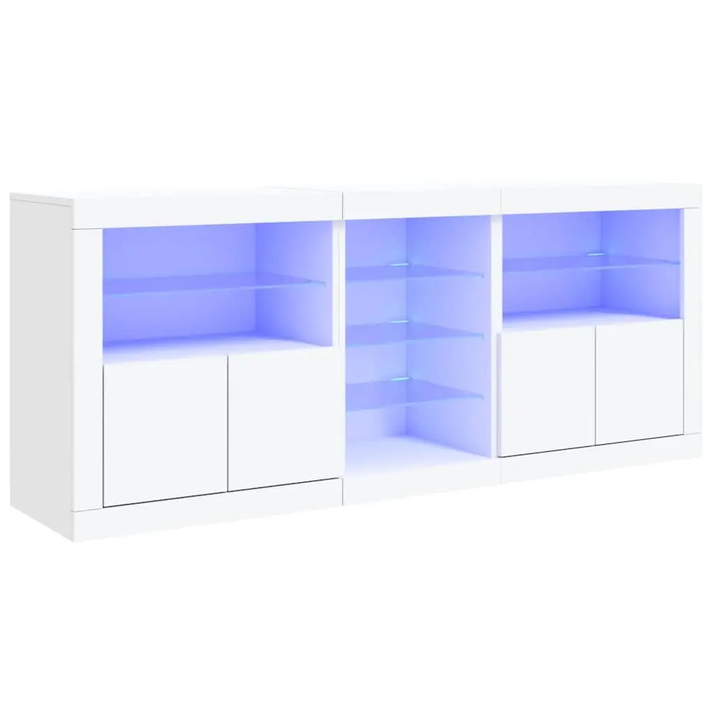 Sideboard Cabinet White 181.5 x 37 x 67 cm RGB LED Lights Storage Buffet