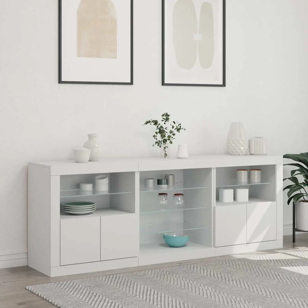 Sideboard Cabinet White 181.5 x 37 x 67 cm RGB LED Lights Storage Buffet