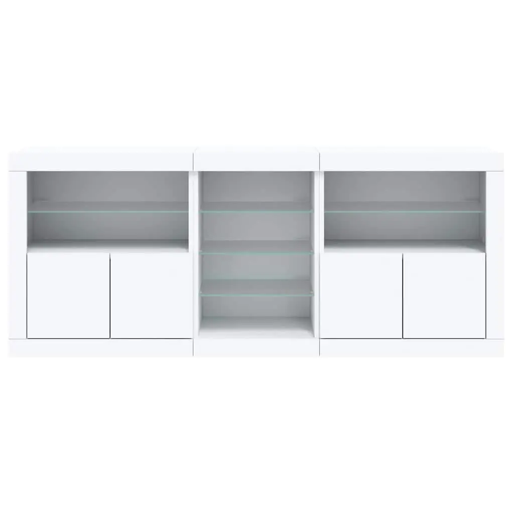 Sideboard Cabinet White 181.5 x 37 x 67 cm RGB LED Lights Storage Buffet
