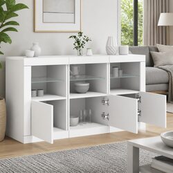 White Sideboard with RGB LED Lights Storage Cabinet Modern Hallway Buffet