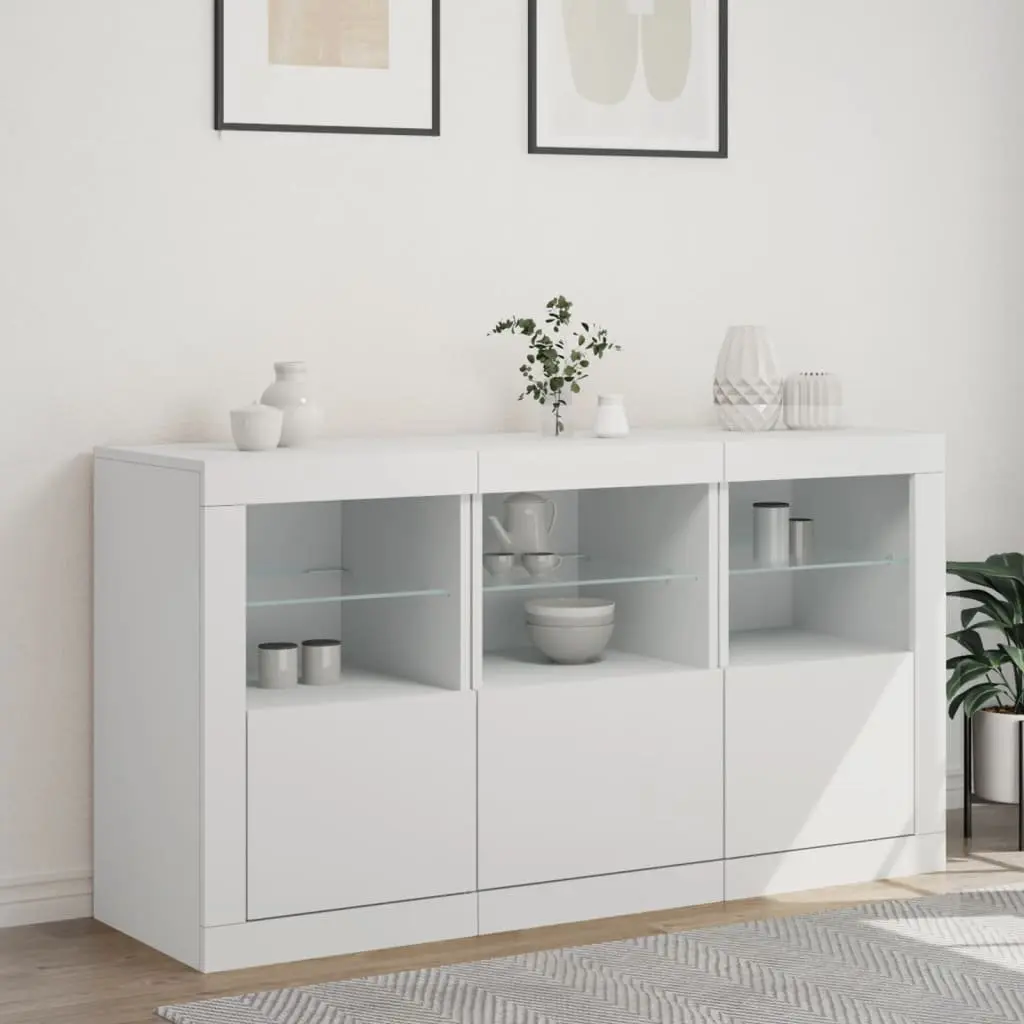 White Sideboard RGB LED Lights Modern Storage Cabinet 123L x 37D x 67H cm
