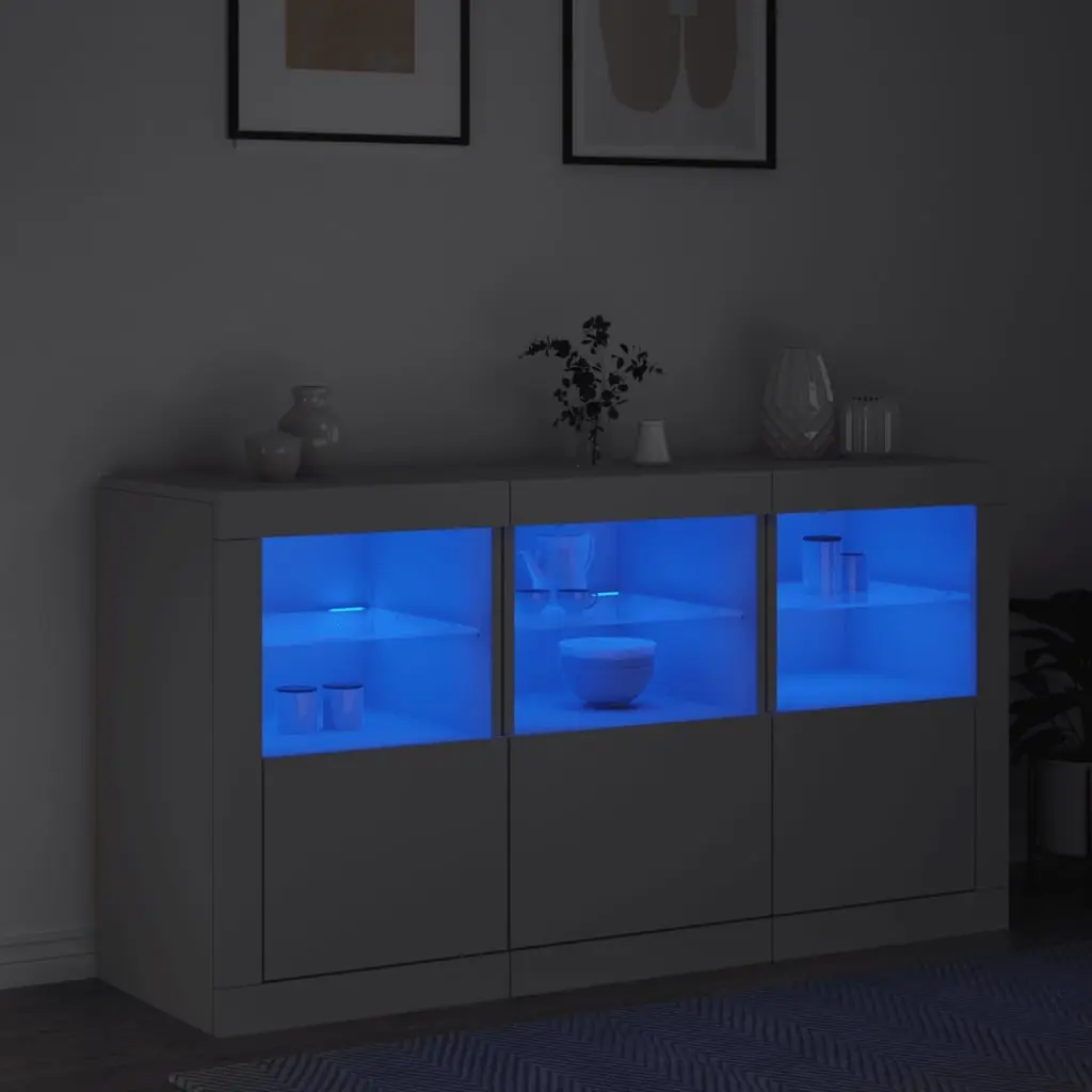 White Sideboard RGB LED Lights Modern Storage Cabinet 123L x 37D x 67H cm