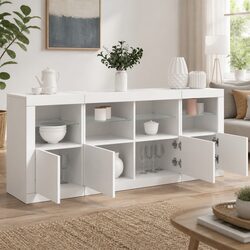 White Sideboard with Customizable RGB LED Lighting 163x37x67cm