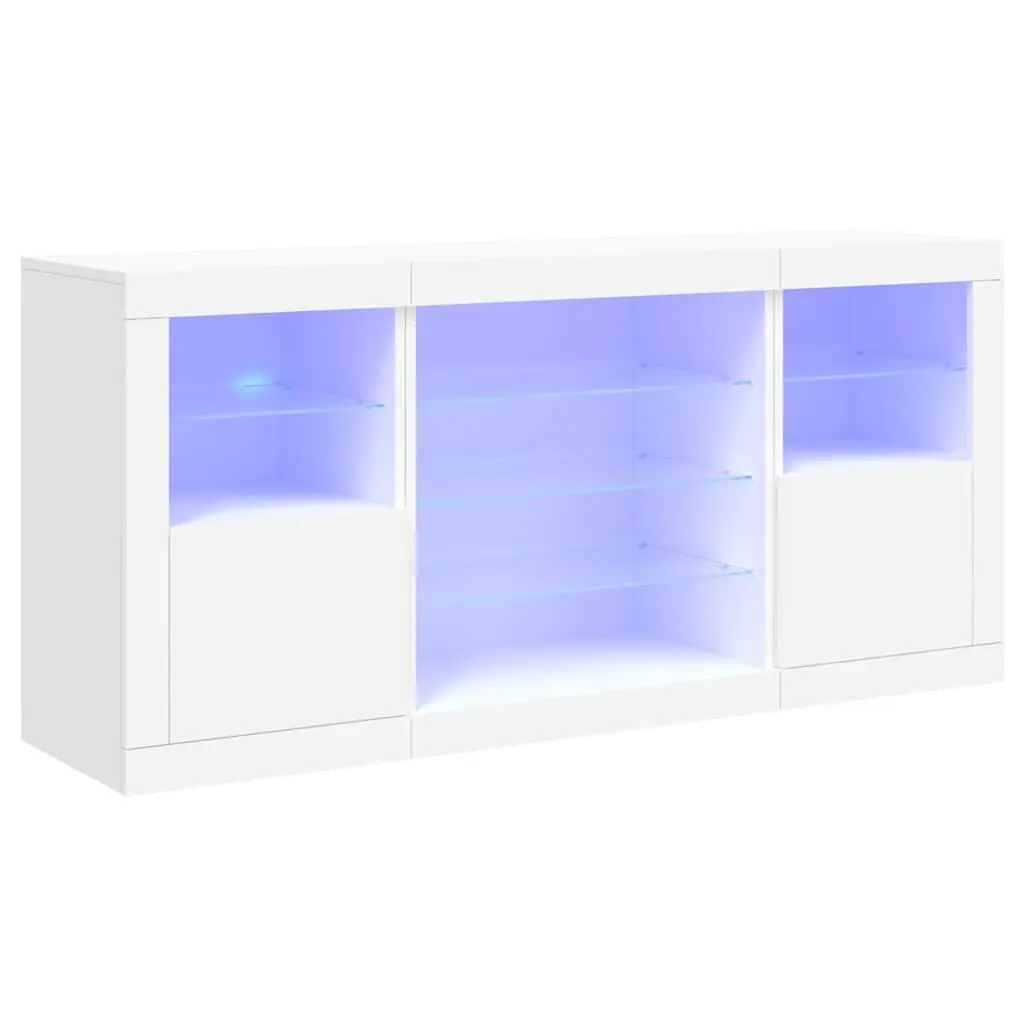 White Sideboard RGB LED Lights Modern Storage Cabinet Buffet 142.5 x 37 x 67 cm