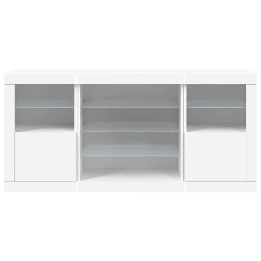 White Sideboard RGB LED Lights Modern Storage Cabinet Buffet 142.5 x 37 x 67 cm