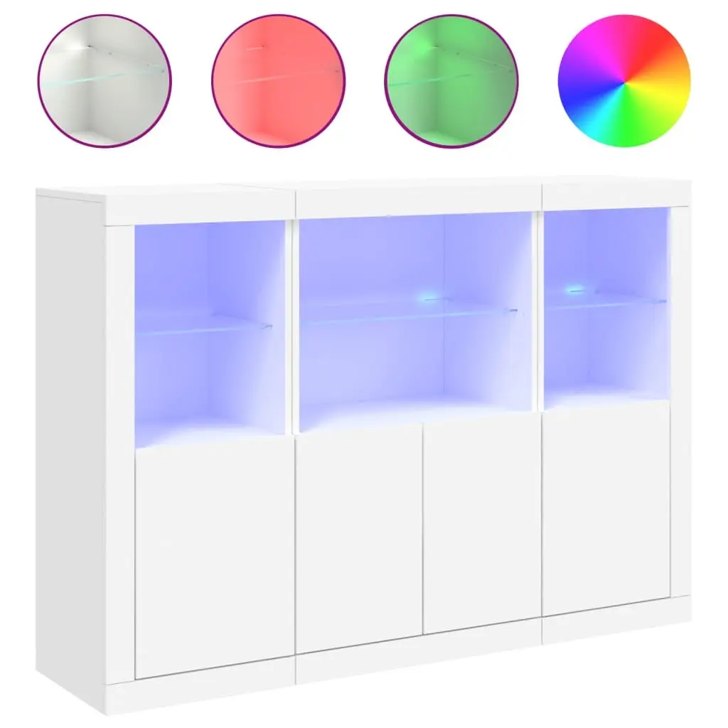 Sideboards White 3 Pieces RGB LED Lights Storage Cabinet Buffet Furniture
