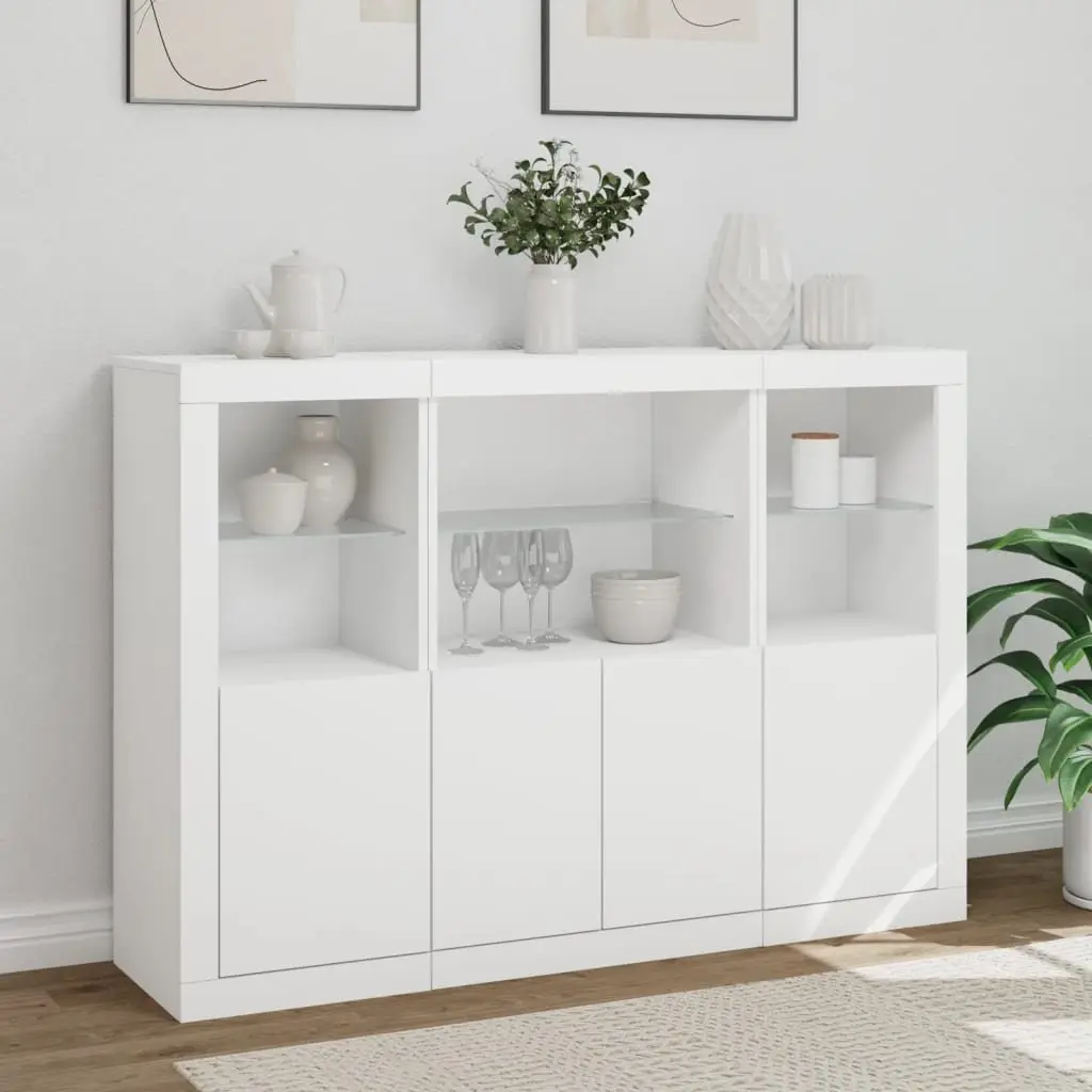 Sideboards White 3 Pieces RGB LED Lights Storage Cabinet Buffet Furniture