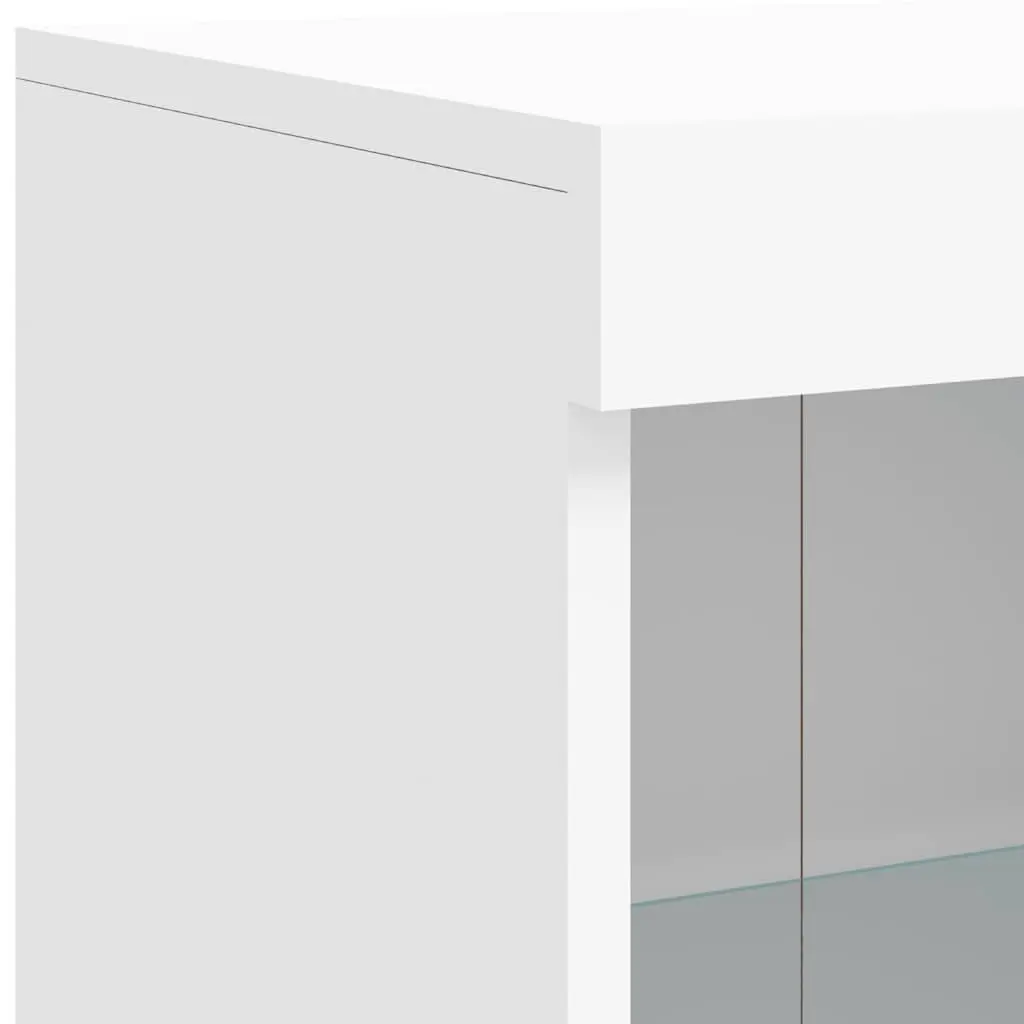 3 Piece Set Sideboards White Engineered Wood Storage Cabinets with Adjustable RGB LED Lights