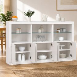 White Sideboard Cabinet with RGB LED Lights Storage Buffet Modern Hallway