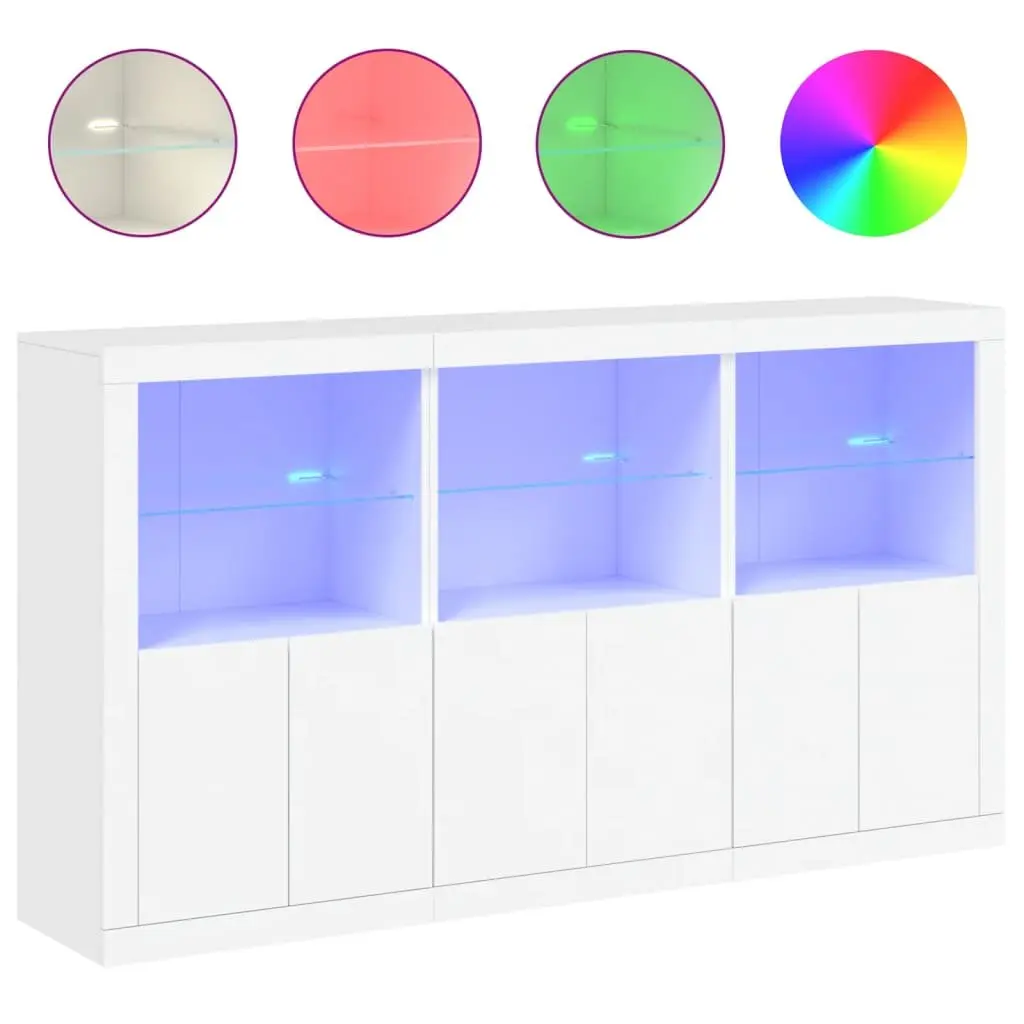 White Sideboard Cabinet RGB LED Lights Modern Storage Buffet 181.5 x 37 x 100 cm