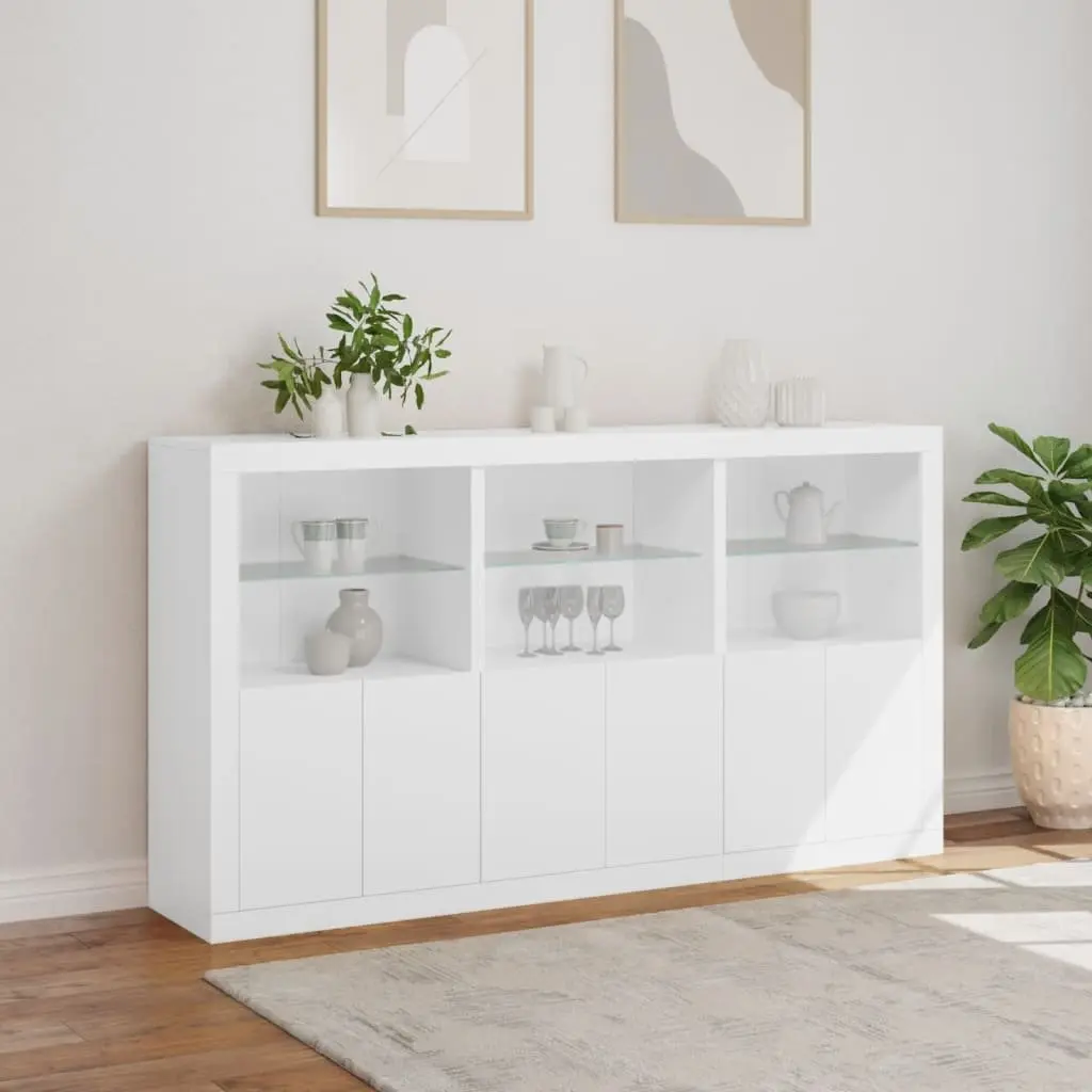 White Sideboard Cabinet RGB LED Lights Modern Storage Buffet 181.5 x 37 x 100 cm