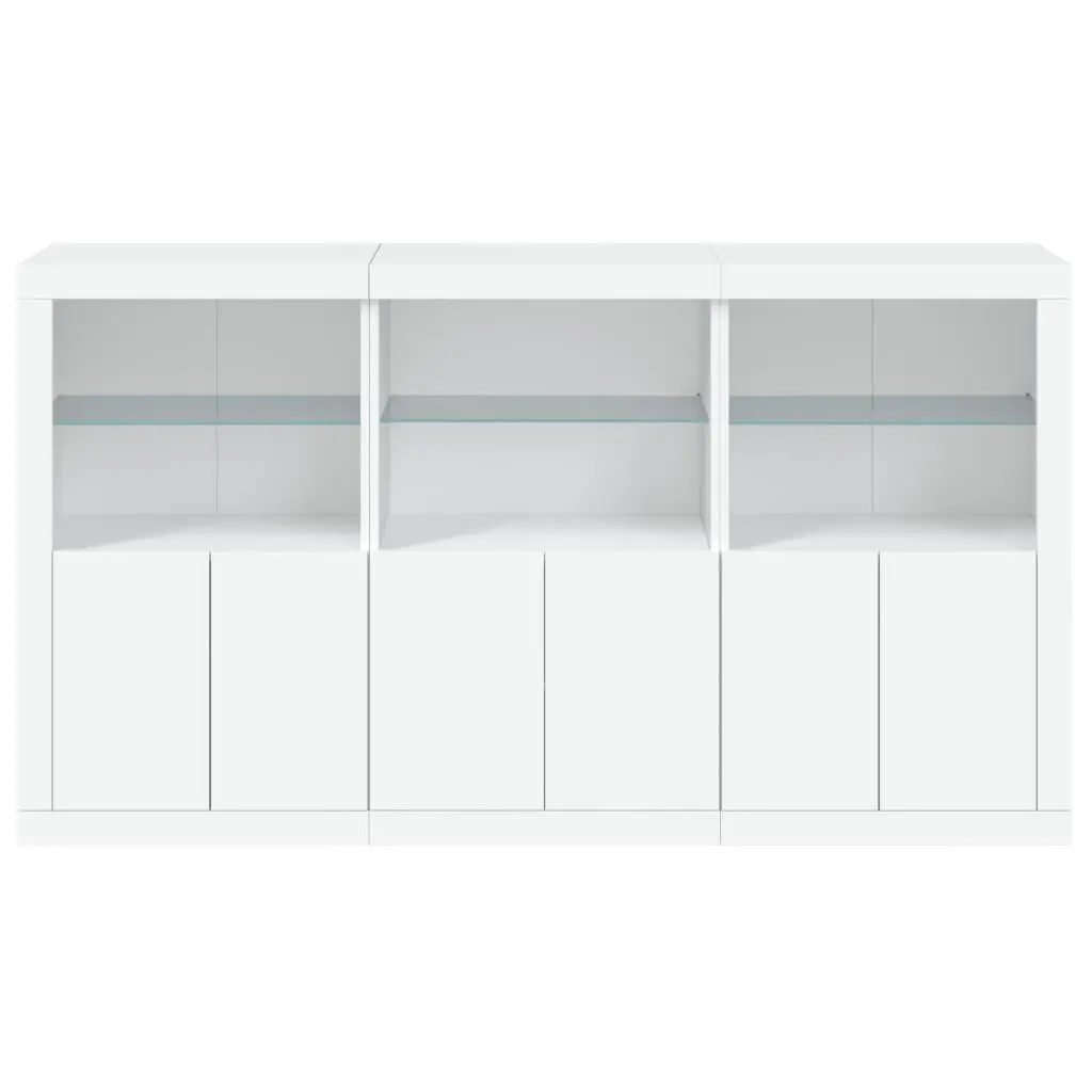 White Sideboard Cabinet RGB LED Lights Modern Storage Buffet 181.5 x 37 x 100 cm