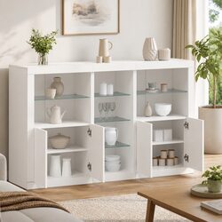 Concise and Stylish RGB LED White Sideboard Cabinet
