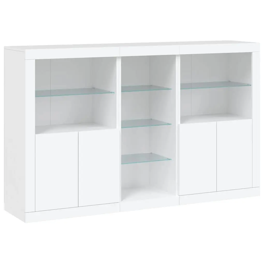 Sideboard Cabinet White 162W x 37D x 100H cm RGB LED Lights Storage Buffet Furniture