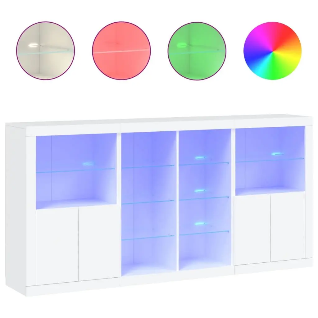 Sideboard White 202x37x100cm Modern with RGB LED Lights and Storage