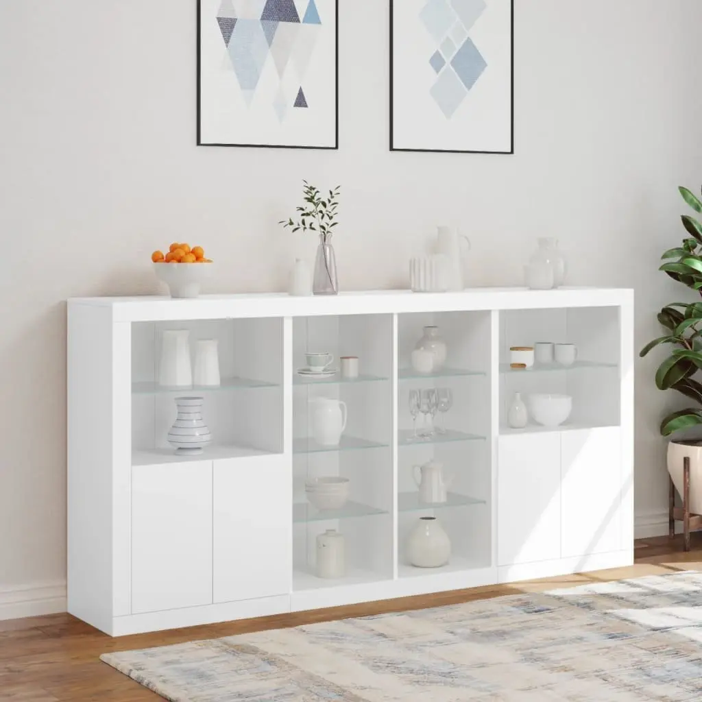 Sideboard White 202x37x100cm Modern with RGB LED Lights and Storage