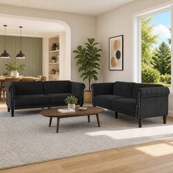 Confidently Stylish Black Velvet Sofa Set for Living Rooms